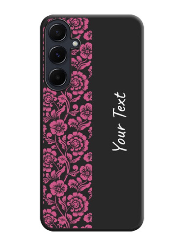 Custom Pink Floral Pattern Design With Custom Text On Space Black Personalized Soft Matte Phone Covers - Galaxy A55 5G
