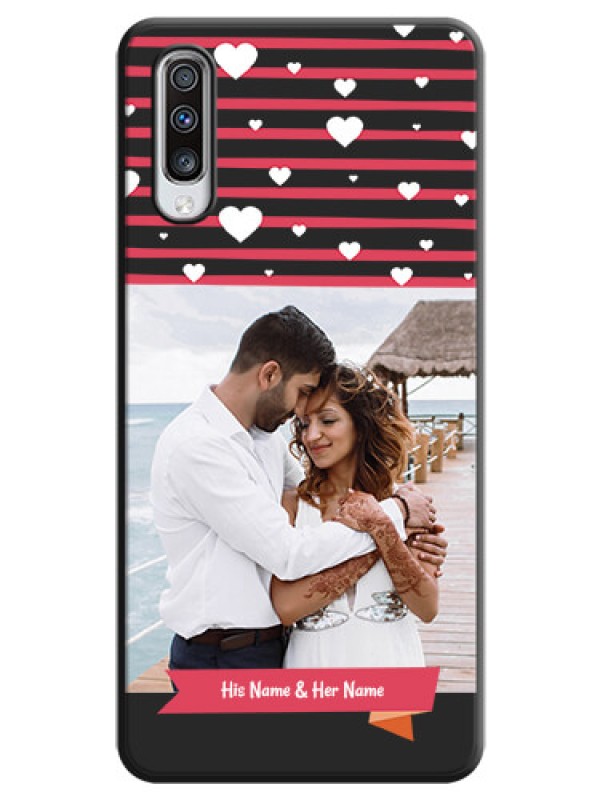 Custom White Color Love Symbols with Pink Lines Pattern on Space Black Custom Soft Matte Phone Cases - Galaxy A70