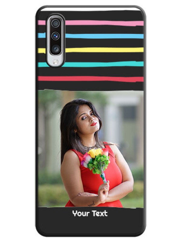 Custom Multicolor Lines with Image on Space Black Personalized Soft Matte Phone Covers - Galaxy A70