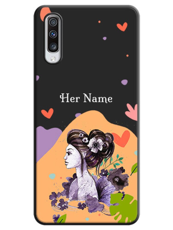 Custom Namecase For Her With Fancy Lady Image On Space Black Personalized Soft Matte Phone Covers -Samsung Galaxy A70