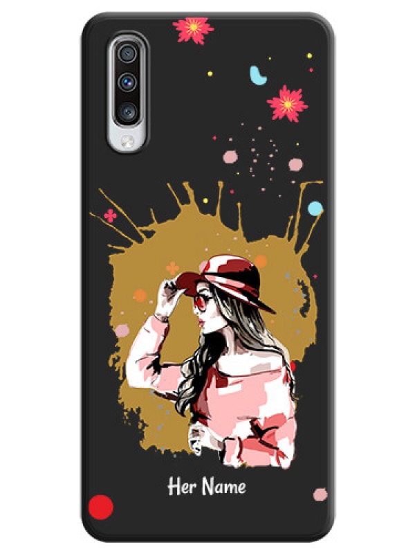Custom Mordern Lady With Color Splash Background With Custom Text On Space Black Personalized Soft Matte Phone Covers -Samsung Galaxy A70