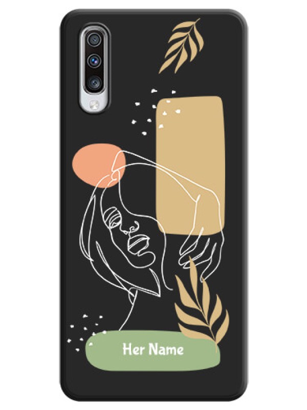 Custom Custom Text With Line Art Of Women & Leaves Design On Space Black Personalized Soft Matte Phone Covers -Samsung Galaxy A70