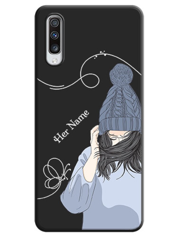 Custom Girl With Blue Winter Outfiit Custom Text Design On Space Black Personalized Soft Matte Phone Covers -Samsung Galaxy A70