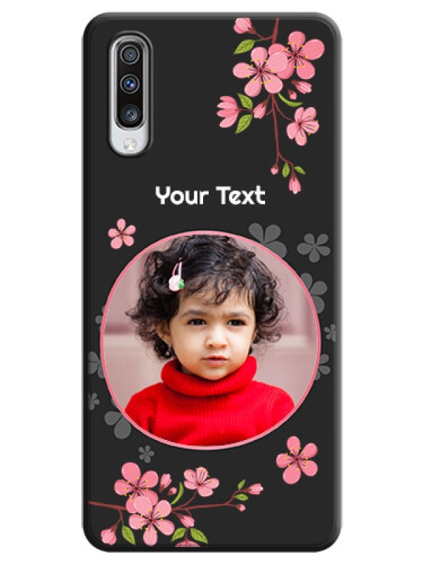 Custom Round Image with Pink Color Floral Design - Photo on Space Black Soft Matte Back Cover - Galaxy A70S