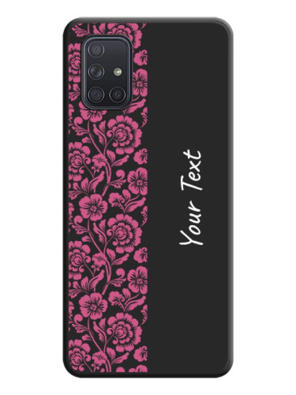 Custom Pink Floral Pattern Design With Custom Text On Space Black Personalized Soft Matte Phone Covers -Samsung Galaxy A71