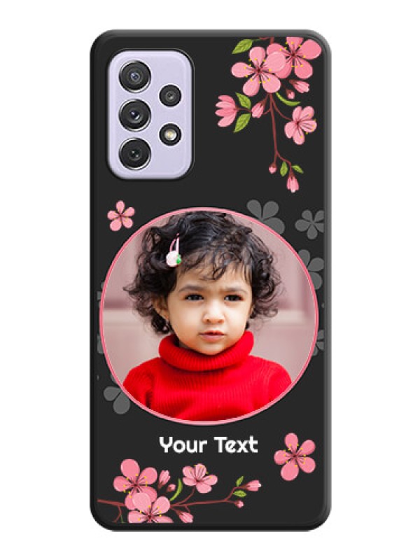 Custom Round Image with Pink Color Floral Design on Photo on Space Black Soft Matte Back Cover - Galaxy A72