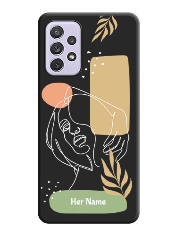Custom Custom Text With Line Art Of Women & Leaves Design On Space Black Personalized Soft Matte Phone Covers -Samsung Galaxy A72