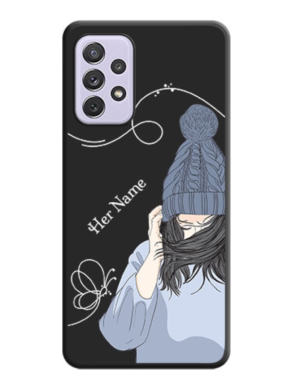 Custom Girl With Blue Winter Outfiit Custom Text Design On Space Black Personalized Soft Matte Phone Covers -Samsung Galaxy A72