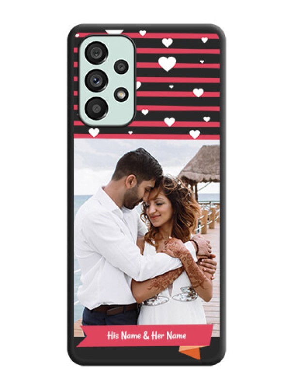 Custom White Color Love Symbols with Pink Lines Pattern on Space Black Custom Soft Matte Phone Cases - Galaxy A73 5G
