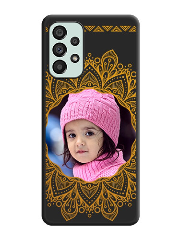 Custom Round Image with Floral Design on Photo on Space Black Soft Matte Mobile Cover - Galaxy A73 5G
