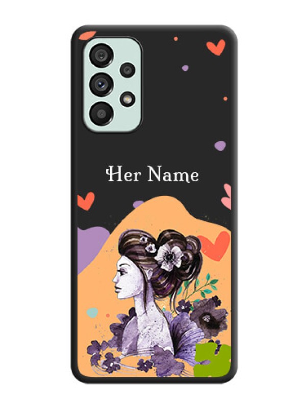 Custom Namecase For Her With Fancy Lady Image On Space Black Personalized Soft Matte Phone Covers -Samsung Galaxy A73 5G