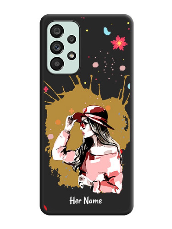 Custom Mordern Lady With Color Splash Background With Custom Text On Space Black Personalized Soft Matte Phone Covers -Samsung Galaxy A73 5G