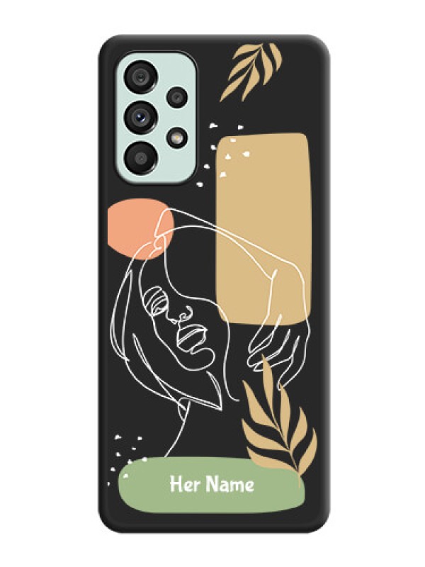 Custom Custom Text With Line Art Of Women & Leaves Design On Space Black Personalized Soft Matte Phone Covers -Samsung Galaxy A73 5G