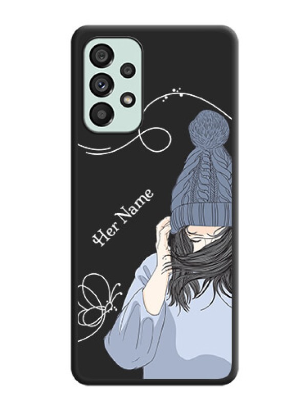 Custom Girl With Blue Winter Outfiit Custom Text Design On Space Black Personalized Soft Matte Phone Covers -Samsung Galaxy A73 5G