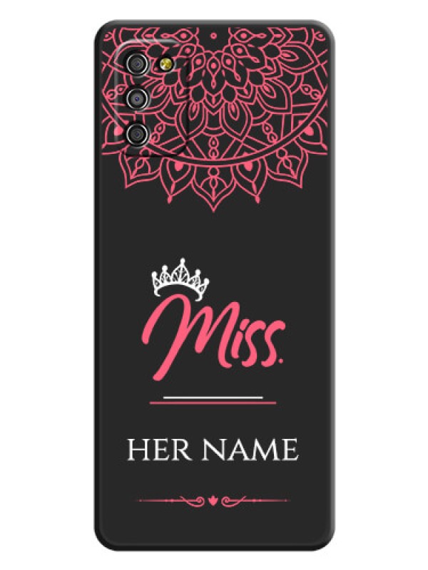 Custom Mrs Name with Floral Design on Space Black Personalized Soft Matte Phone Covers - Galaxy F02s