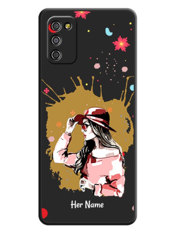 Custom Mordern Lady With Color Splash Background With Custom Text On Space Black Personalized Soft Matte Phone Covers -Samsung Galaxy F02S