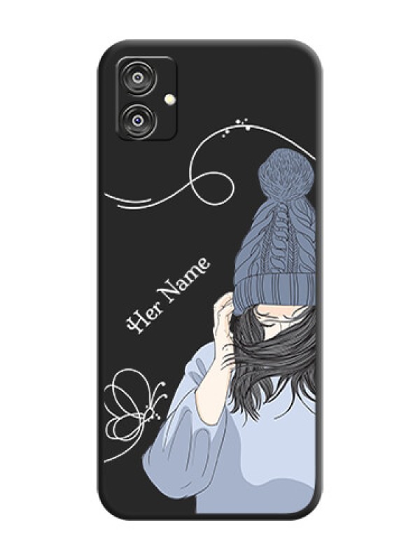 Custom Girl With Blue Winter Outfiit Custom Text Design On Space Black Personalized Soft Matte Phone Covers - Galaxy F04