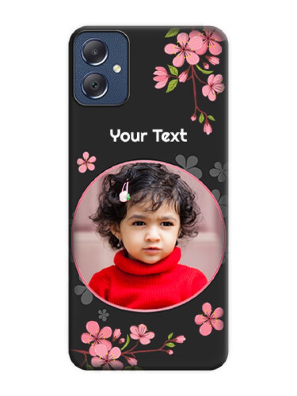 Custom Round Image with Pink Color Floral Design on Photo On Space Black Custom Soft Matte Mobile Back Cover - Galaxy F05