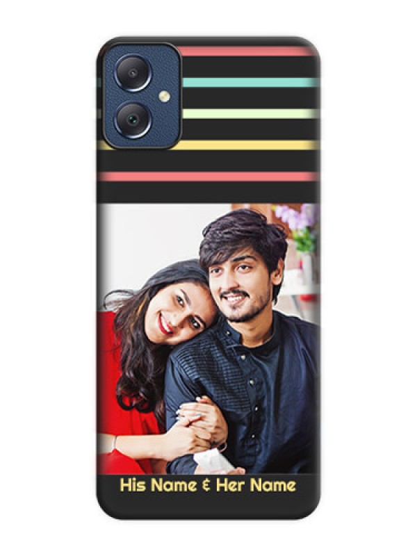 Custom Color Stripes with Photo and Text on Photo On Space Black Custom Soft Matte Mobile Back Cover - Galaxy F05