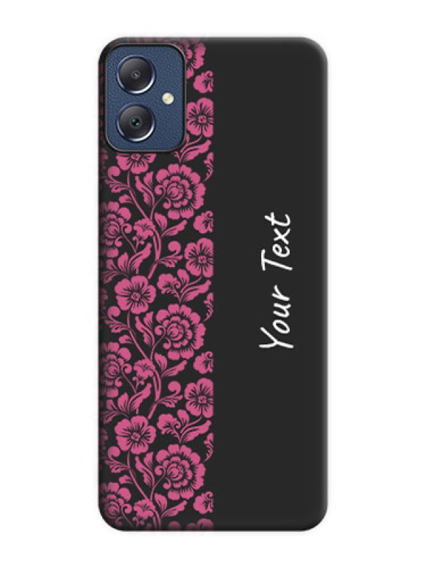 Custom Pink Floral Pattern Design With Custom Text On Space Black Custom Soft Matte Mobile Back Cover - Galaxy F05