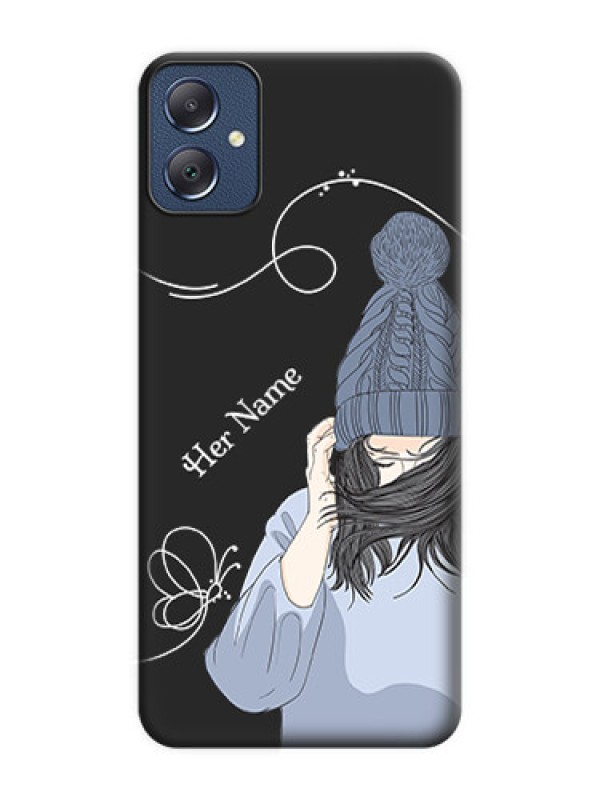 Custom Girl With Blue Winter Outfiit Custom Text Design On Space Black Custom Soft Matte Mobile Back Cover - Galaxy F05