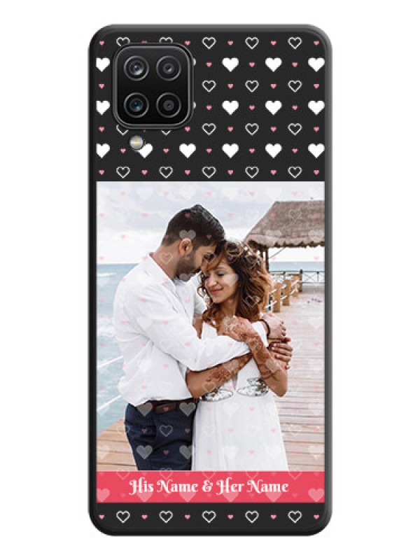 Custom White Color Love Symbols with Text Design on Photo on Space Black Soft Matte Phone Cover - Galaxy F12