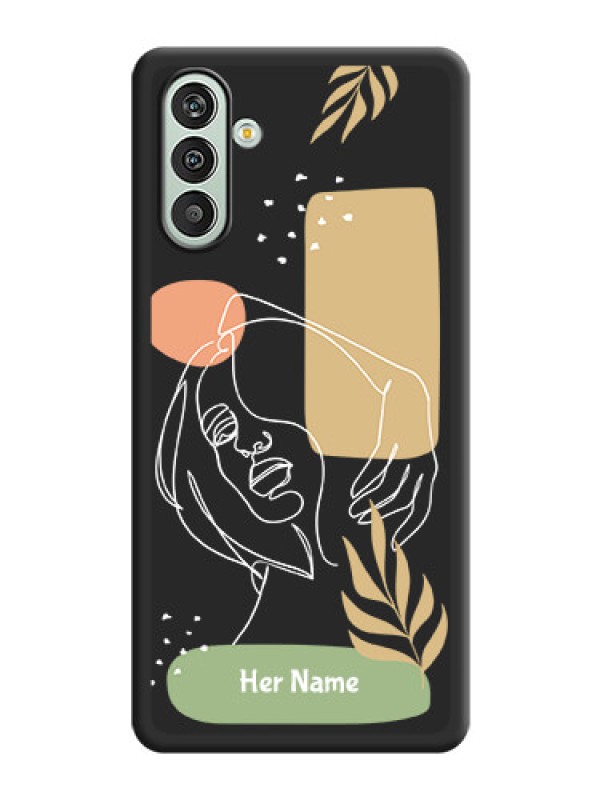 Custom Custom Text With Line Art Of Women & Leaves Design On Space Black Personalized Soft Matte Phone Covers -Samsung Galaxy F13