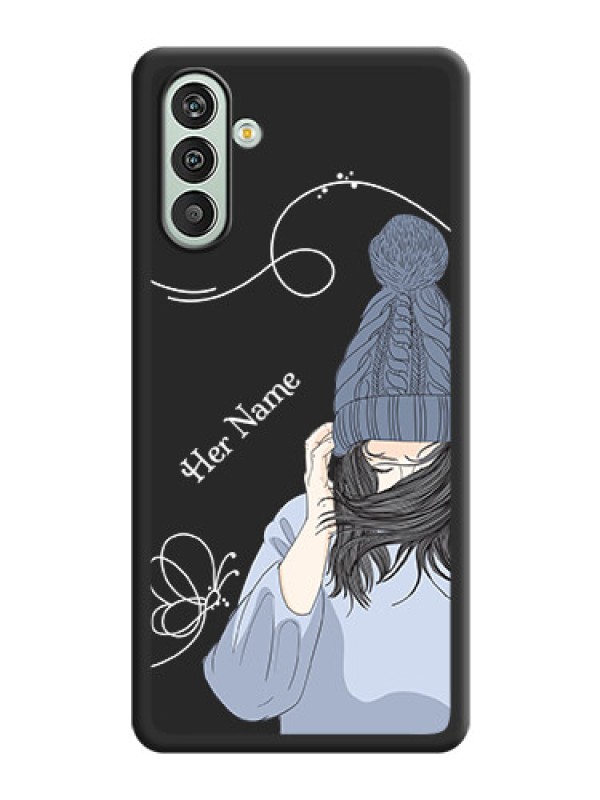 Custom Girl With Blue Winter Outfiit Custom Text Design On Space Black Personalized Soft Matte Phone Covers -Samsung Galaxy F13
