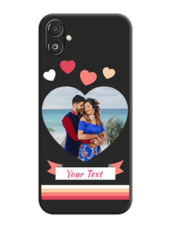 Custom Love Shaped Photo with Colorful Stripes on Personalised Space Black Soft Matte Cases - Galaxy F14 5G
