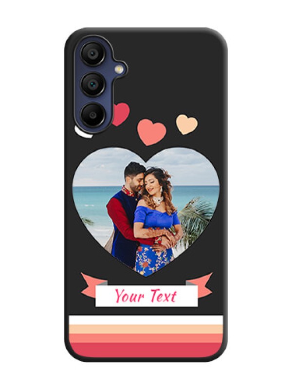 Custom Love Shaped Photo with Colorful Stripes on Personalised Space Black Soft Matte Cases - Galaxy F15 5G