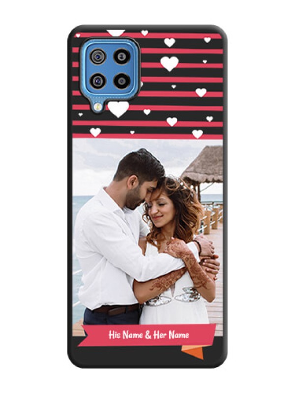 Custom White Color Love Symbols with Pink Lines Pattern on Space Black Custom Soft Matte Phone Cases - Galaxy F22