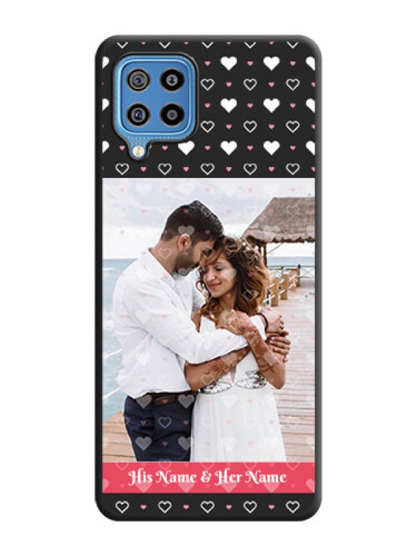 Custom White Color Love Symbols with Text Design on Photo on Space Black Soft Matte Phone Cover - Galaxy F22