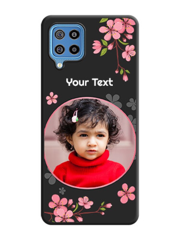 Custom Round Image with Pink Color Floral Design on Photo on Space Black Soft Matte Back Cover - Galaxy F22