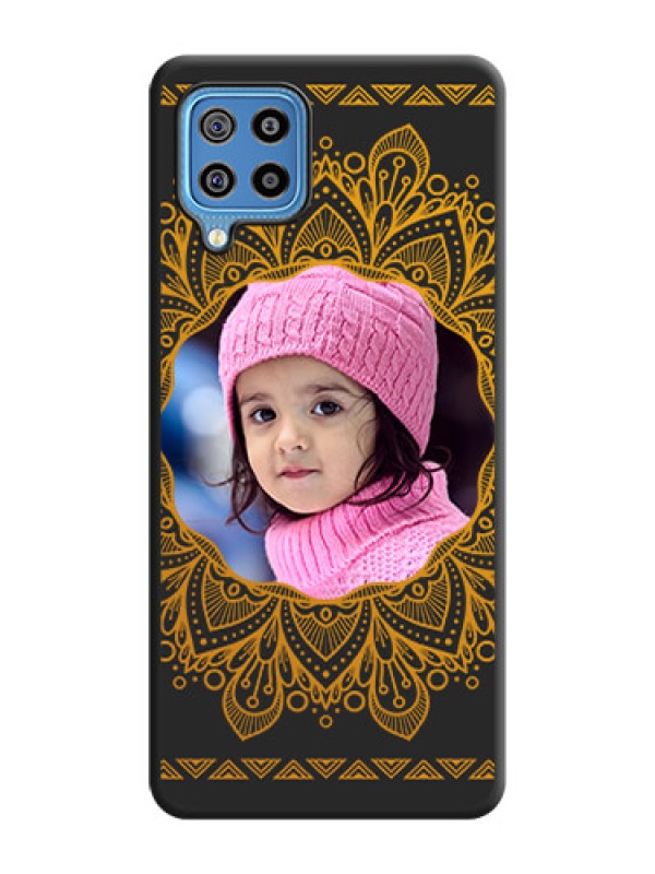 Custom Round Image with Floral Design on Photo on Space Black Soft Matte Mobile Cover - Galaxy F22