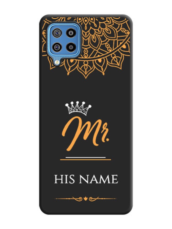 Custom Mr Name with Floral Design  on Personalised Space Black Soft Matte Cases - Galaxy F22