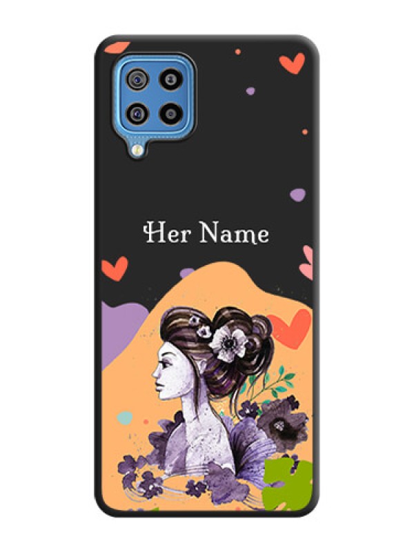 Custom Namecase For Her With Fancy Lady Image On Space Black Personalized Soft Matte Phone Covers -Samsung Galaxy F22