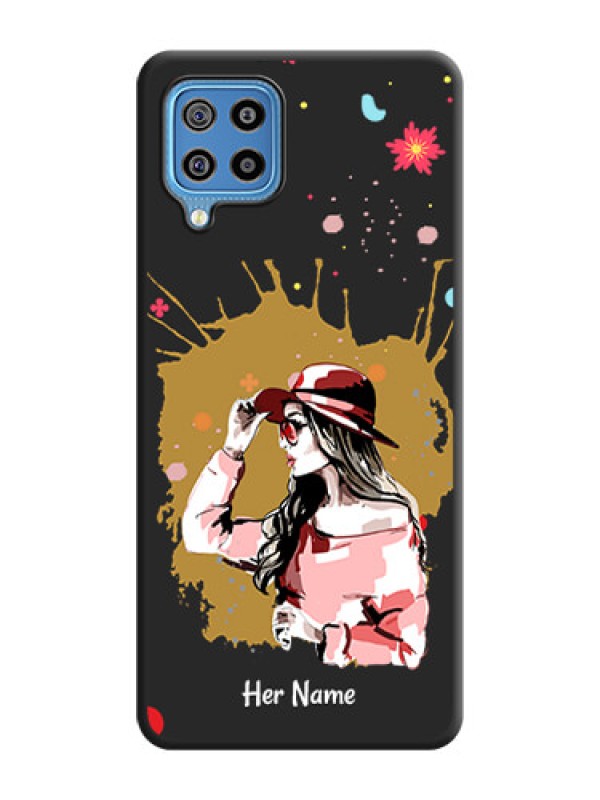 Custom Mordern Lady With Color Splash Background With Custom Text On Space Black Personalized Soft Matte Phone Covers -Samsung Galaxy F22
