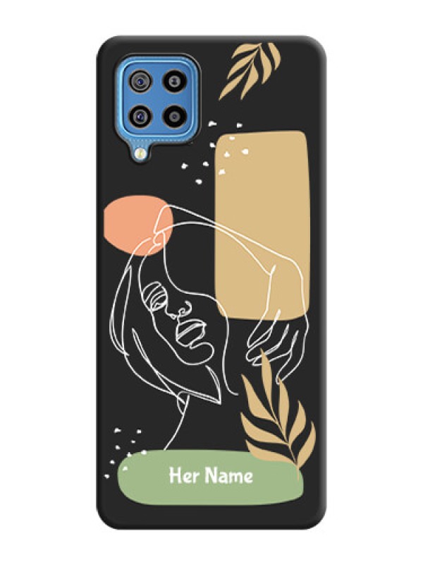 Custom Custom Text With Line Art Of Women & Leaves Design On Space Black Personalized Soft Matte Phone Covers -Samsung Galaxy F22