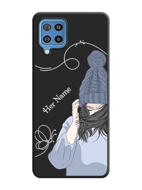 Custom Girl With Blue Winter Outfiit Custom Text Design On Space Black Personalized Soft Matte Phone Covers -Samsung Galaxy F22