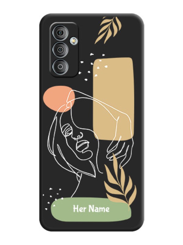 Custom Custom Text With Line Art Of Women & Leaves Design On Space Black Personalized Soft Matte Phone Covers -Samsung Galaxy F23