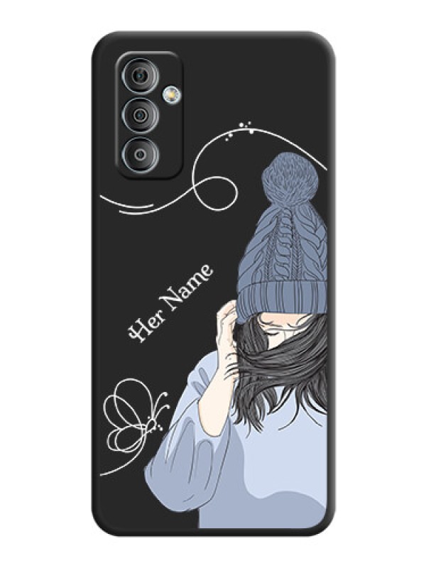 Custom Girl With Blue Winter Outfiit Custom Text Design On Space Black Personalized Soft Matte Phone Covers -Samsung Galaxy F23