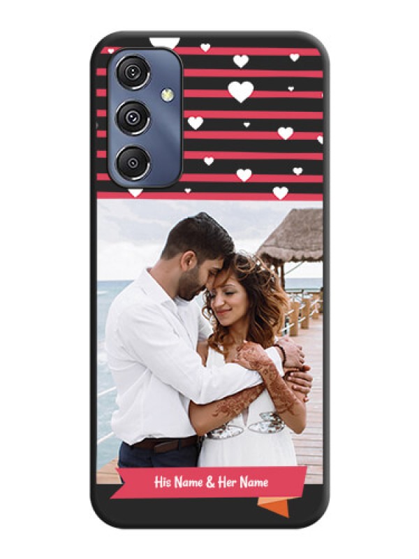 Custom White Color Love Symbols with Pink Lines Pattern on Space Black Custom Soft Matte Phone Cases - Galaxy F34 5G