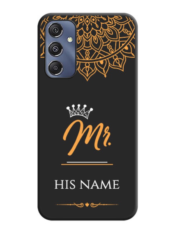 Custom Mr Name with Floral Design on Personalised Space Black Soft Matte Cases - Galaxy F34 5G