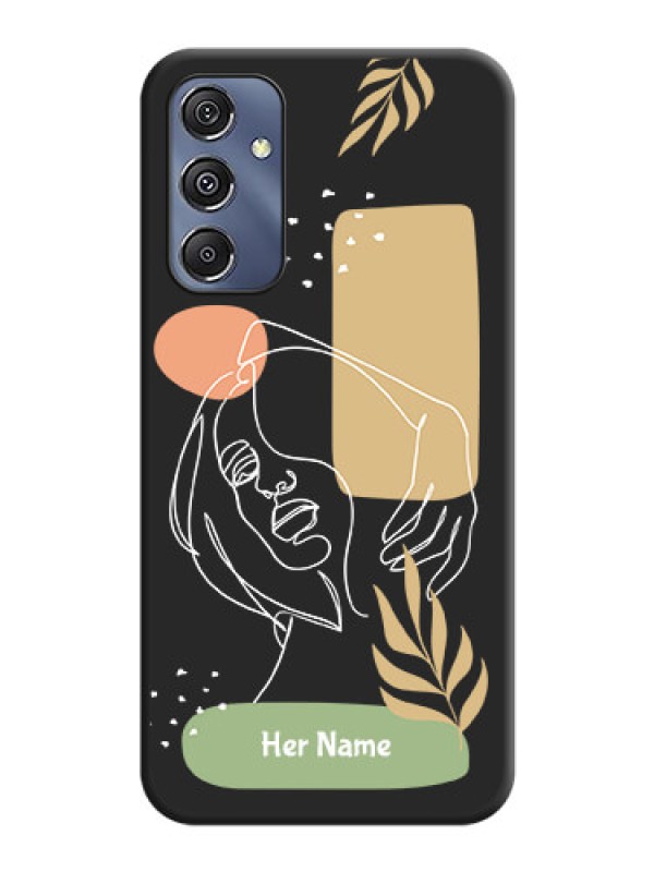 Custom Custom Text With Line Art Of Women & Leaves Design On Space Black Personalized Soft Matte Phone Covers - Galaxy F34 5G