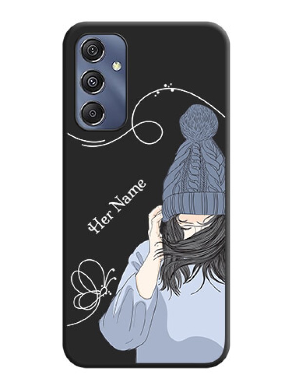 Custom Girl With Blue Winter Outfiit Custom Text Design On Space Black Personalized Soft Matte Phone Covers - Galaxy F34 5G