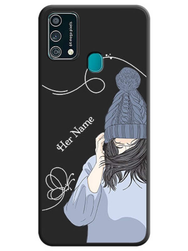 Custom Girl With Blue Winter Outfiit Custom Text Design On Space Black Personalized Soft Matte Phone Covers -Samsung Galaxy F41