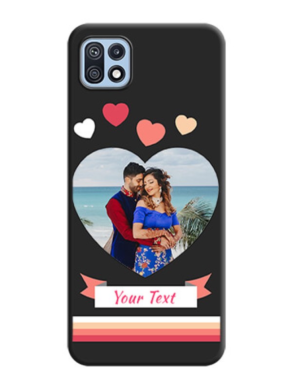 Custom Love Shaped Photo with Colorful Stripes on Personalised Space Black Soft Matte Cases - Galaxy F42 5G