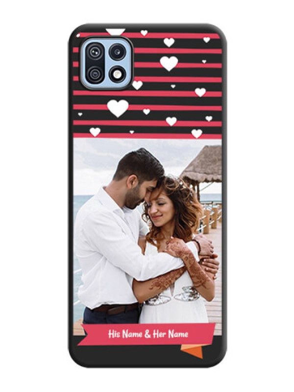 Custom White Color Love Symbols with Pink Lines Pattern on Space Black Custom Soft Matte Phone Cases - Galaxy F42 5G