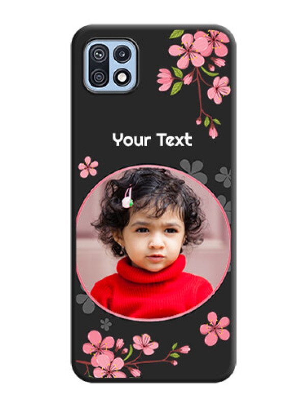 Custom Round Image with Pink Color Floral Design on Photo on Space Black Soft Matte Back Cover - Galaxy F42 5G