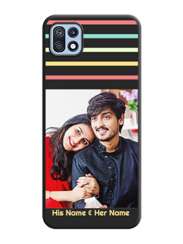 Custom Color Stripes with Photo and Text on Photo on Space Black Soft Matte Mobile Case - Galaxy F42 5G
